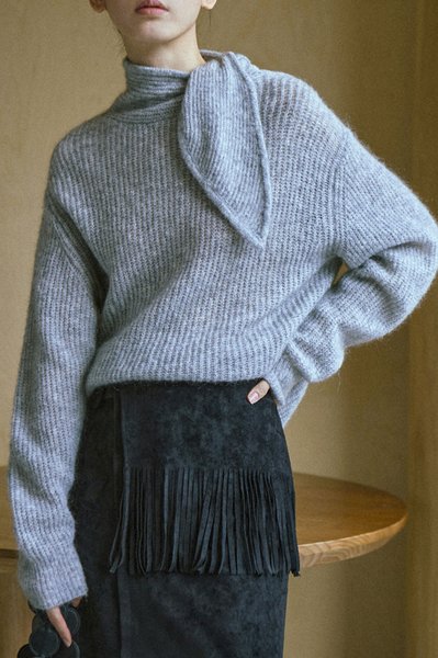 

Long sleeve Elegant Regular Fit Others Sweater, Gray, Pullovers