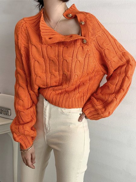 

Urban Plain Long Sleeve Loosen Sweater, Orange, Pullovers