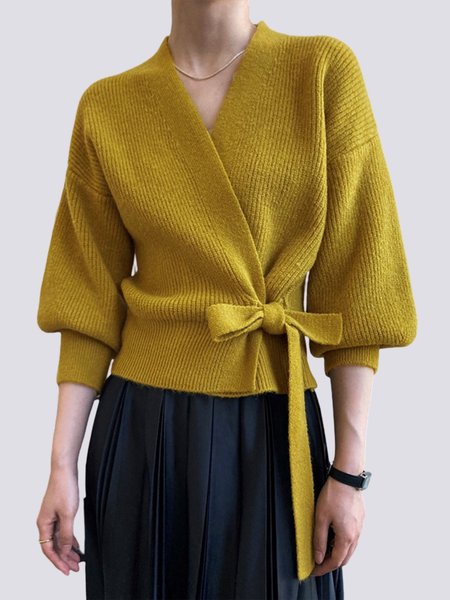 

Long sleeve Simple Regular Fit Sweater Coat, Yellow, Outerwear