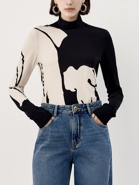 

Urban Long Sleeve Tight Abstract T-Shirt, Black-white, Tees