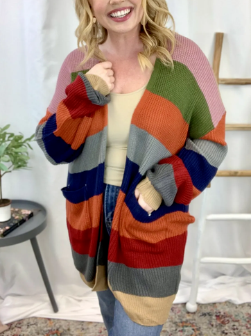 

Colorblock Rainbow Wrap Cardigan, Multicolor, Outerwear