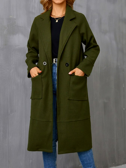 

Plain Shawl Collar Loose Overcoat, Green, Coats