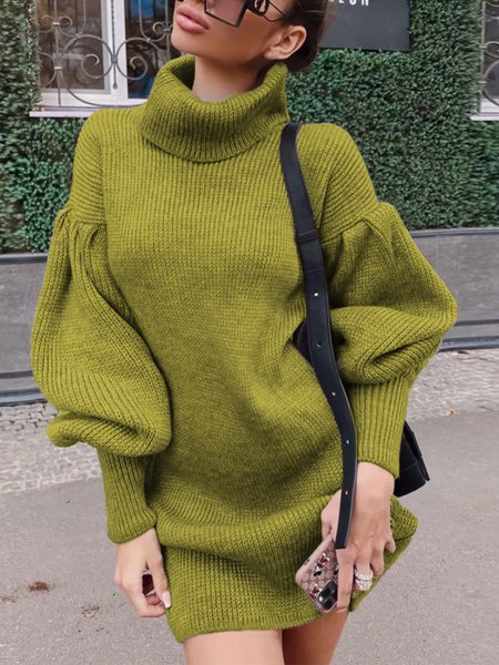 

Turtleneck Regular Fit Elegant Long Sleeve Mini Dress, As picture, Mini Dresses