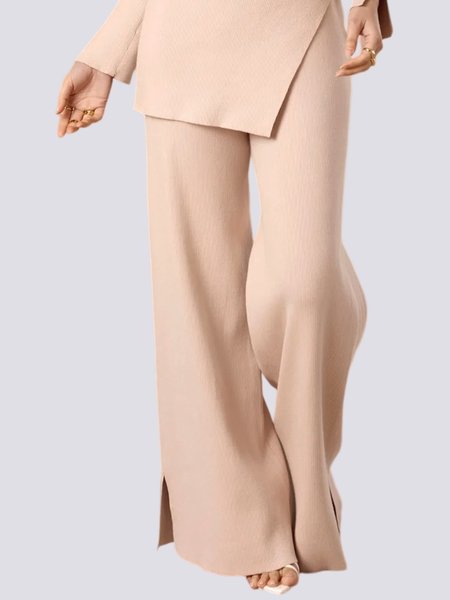 

High Elasticity H-Line Plain Loose Casual Daily Pants, Apricot, Pants