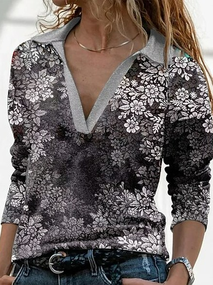 

Loose Casual Floral T-Shirt, Multicolor, Long sleeve tops