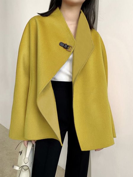 

Plain Simple Long Sleeve Loosen Overcoat, Yellow, Coats