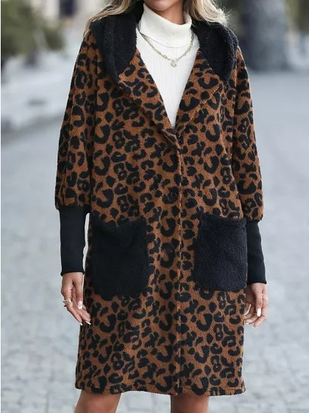 

Fluff/Granular Fleece Fabric Loose Leopard Overcoat, Multicolor, Outerwear