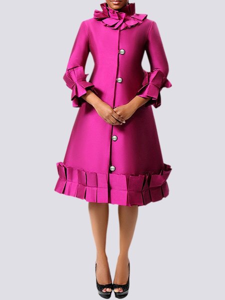 

Loose Lotus Leaf Collar Elegant Three Quarter A-Line Dresses, Rose red, Dresses