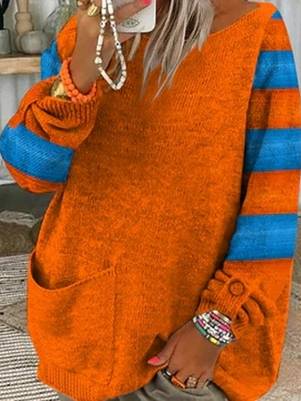 

Loose Crew Neck Casual Sweater, Orange, Sweaters