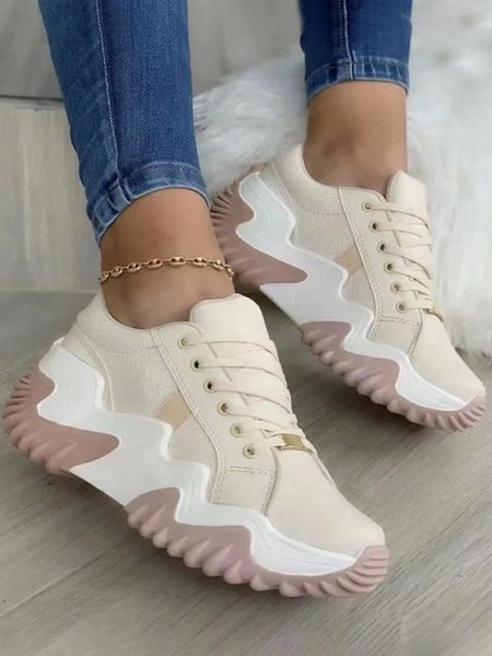 

Platform Platform Heel Casual Lace-Up Sneakers, Off white, Sneakers
