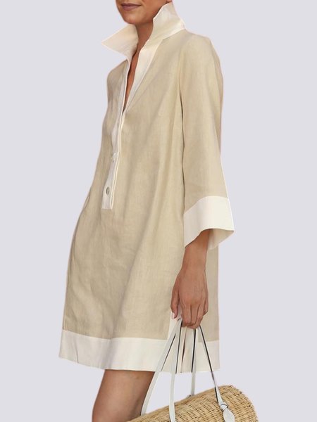 

Casual Daily Loose Color Block Shirt Dress, Light khaki, Dresses