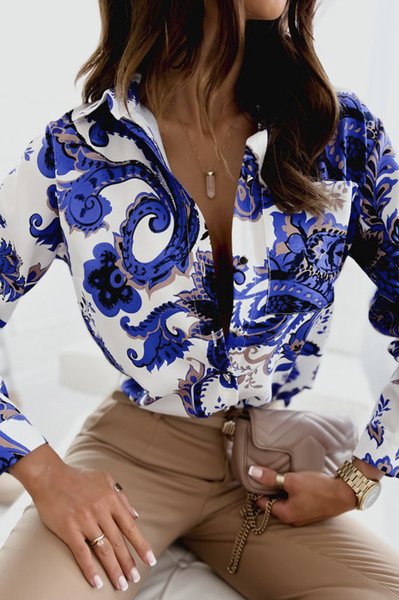 

Daily Long sleeve Urban Paisley Regular Fit Blouse, Blue, Blouses and Shirts