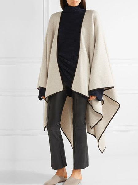 

Loose Color Block V neck Long sleeve Mid-long Overcoat, Light gray, Coats