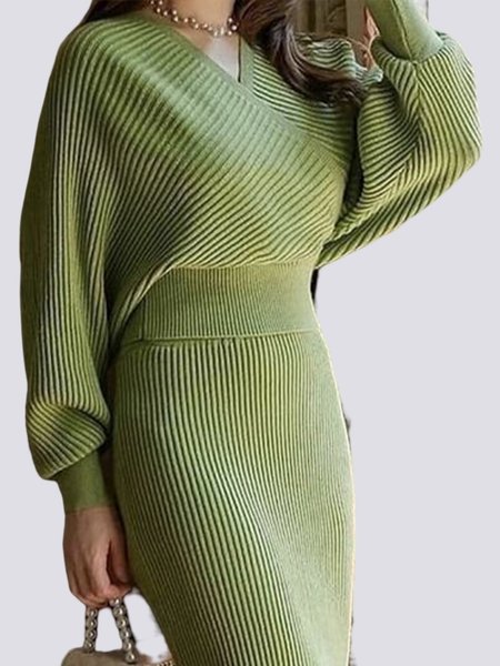 

Urban Simple V Neck Long Sleeve Plain Sweater, Red, Sweaters