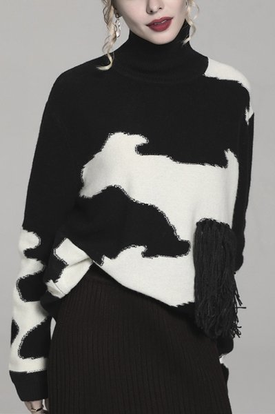 

Long sleeve Elegant Color Block Daily Sweater, Black, Pullovers