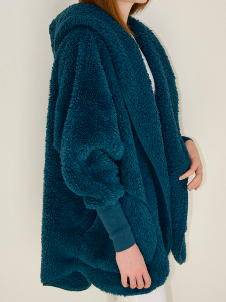 

Loose Plain Hoodie Long sleeve Teddy Jacket, Blue, Others