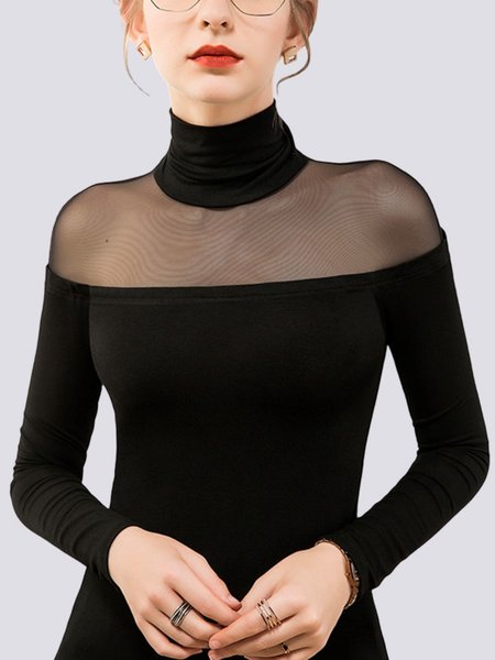 

Simple Plain Long Sleeve T-Shirt, Black, Tops