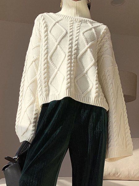 

Long sleeve Simple Regular Fit Turtleneck Sweater, White, Pullovers