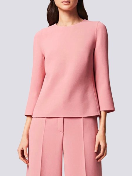 

Daily Crew Neck Loose Simple Plain Top, Pink, Tops