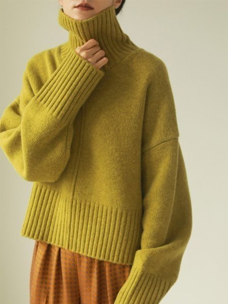 

Plain Turtleneck Simple Long Sleeve Loosen Sweater, As picture, Pullovers