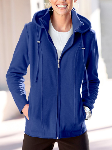 

Loose Plain Cotton-Blend Jacket, Blue, Outerwear