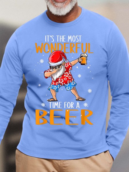 

Men It’s The Most Wonderful Time For A Beer Merry Christmas Casual Top, Light blue, Long Sleeves