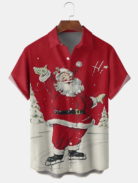 

Big Size Santa Chest Pocket Short Sleeve Hawaiian Shirt, Red, Short Sleeve Shirts