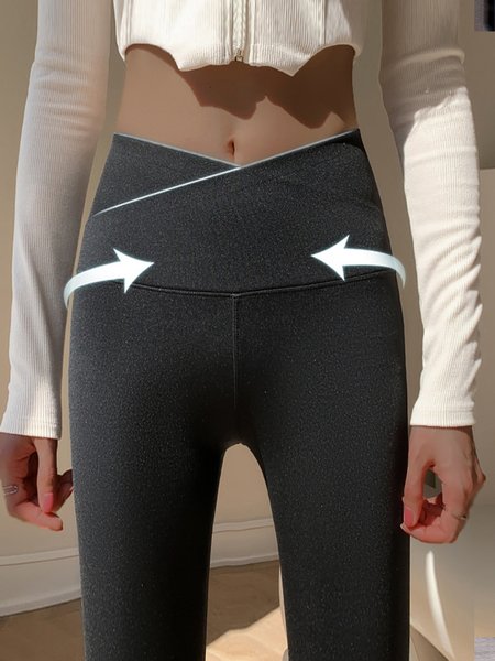 

Casual Tight Plain Sweatpants, Black, Pants