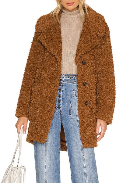 

Long sleeve Faux Fur Urban Lapel Collar Teddy Jacket, Camel, Others