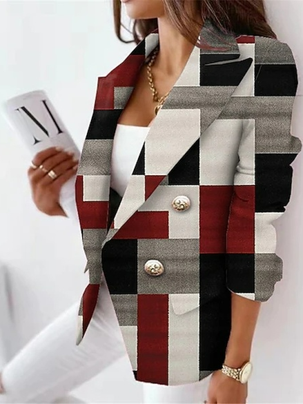 

Plaid Shawl Collar Loose Woolen Blazer, Multicolor, Blazers