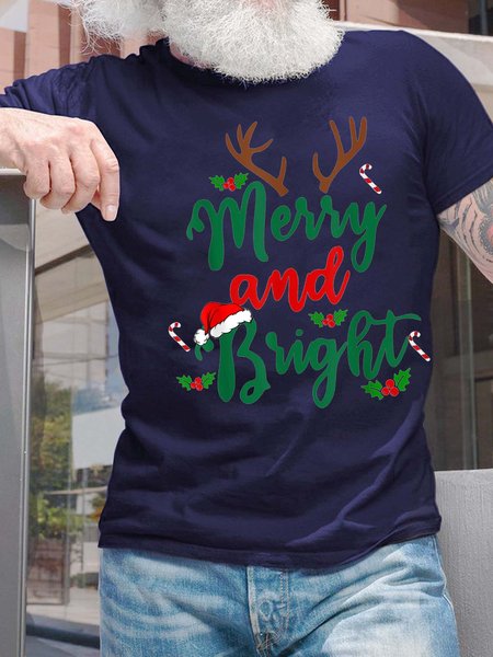 

Men Merry And Bright Hat Deer Christmas T-Shirt, Blue, T-shirts