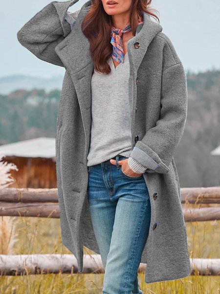 

Woolen Hoodie Casual Overcoat, Gray, Coats