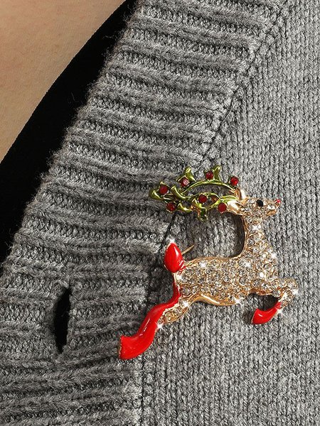 

Christmas 3D Elk Pattern Diamond Brooch Holiday Party Costume Decoration, As picture, Women Brooches & Pins