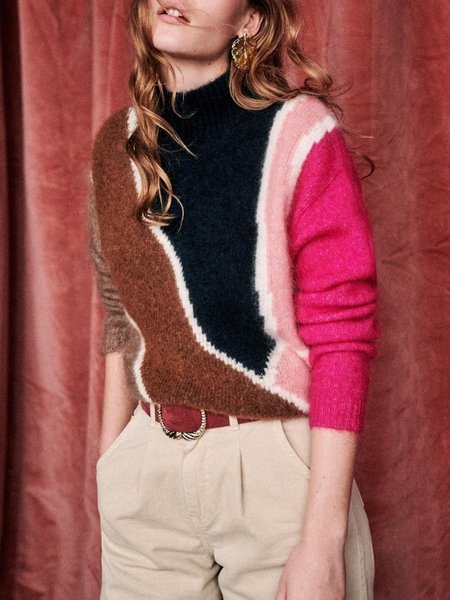 

Long sleeve Casual Loose Color Block Sweater, Multicolor, Pullovers