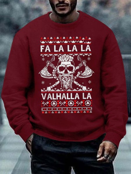 

Men Merry Christmas Fa La La La Valhalla La Skull Old Man Casual Sweatshirt, Red, Hoodies&Sweatshirts