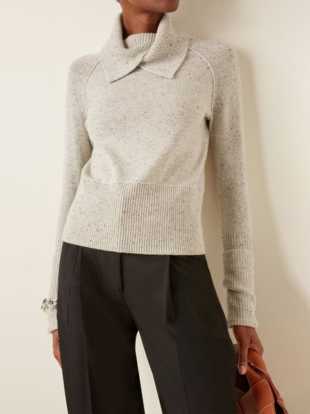 

Long sleeve Regular Fit Plain Casual Sweater, Light gray, Pullovers