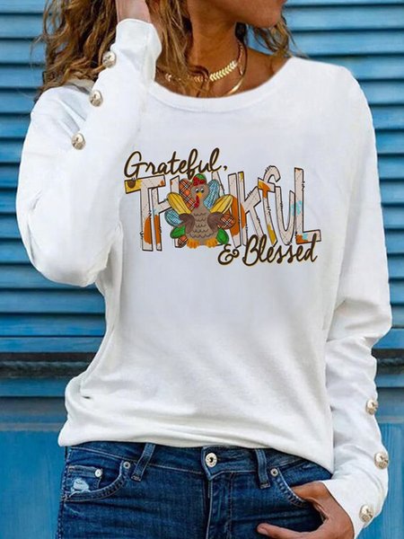 

Thanksgiving Turkey Loose T-Shirt, White, Tops