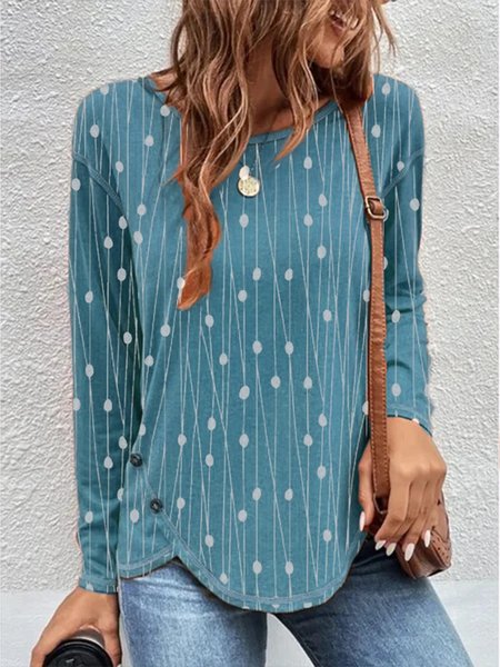 

Women's Long Sleeve Blouse Spring/Fall Geometric Jersey Crew Neck Daily Going Out Casual Top, Blue, Shirts