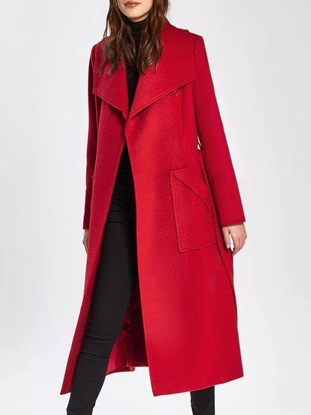 

Daily Long sleeve Shawl Collar Elegant Overcoat, Red, Coats