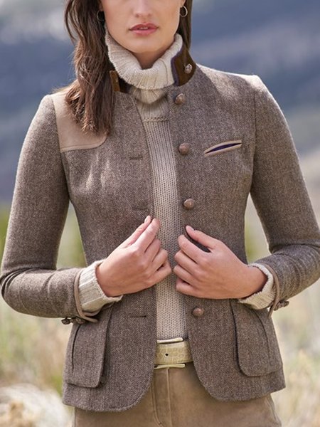 Plain Regular Fit Boho Jacket, Coffee, Jackets