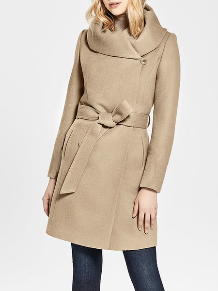 

Long sleeve Shawl Collar Regular Fit Plain Overcoat, Khaki, Coats