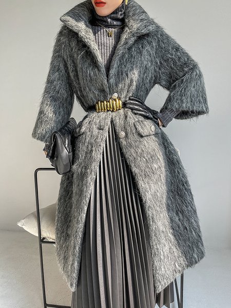 

Plain Loose Shawl Collar Teddy Jacket, Gray, Coats
