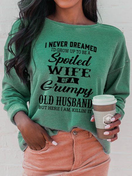 

Crew Neck Casual Text Letters Sweatshirts, Green, Sweatshirts & Hoodies