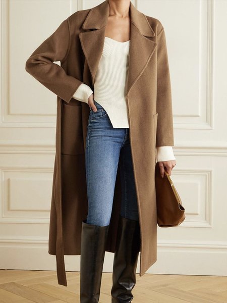 

Daily Long sleeve Plain Regular Fit Elegant Overcoat, Camel, Coats