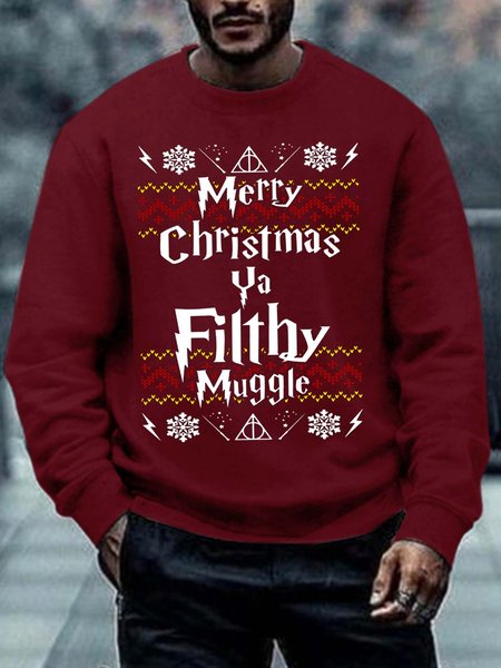 

Men Merry Christmas Ya Filthy Muggle Crew Neck Regular Fit Sweatshirt, Red, Hoodies&Sweatshirts