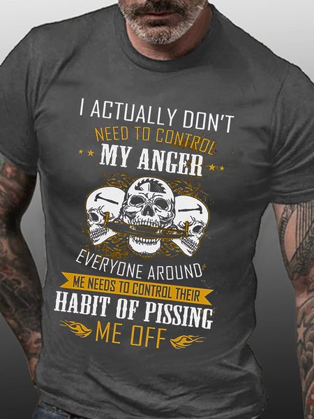 

Men's I Actually Don't Need To Cantrol My Anger Skull Funny Text Letters Casual T-Shirt, Deep gray, T-shirts