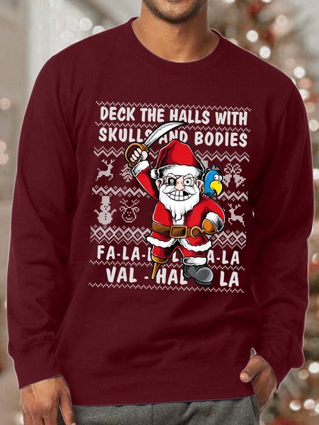 

Men Merry Christmas Deck The Halls With Skulls And Bodies Crew Neck Sweatshirt, Red, Hoodies&Sweatshirts
