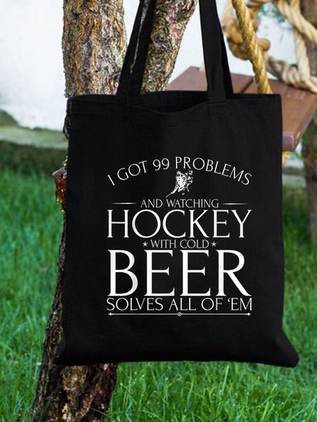 

Got 99 Problems Beer Solves All Of’Em Regular Fit Text Letters Shopping Tote, Black, Bags