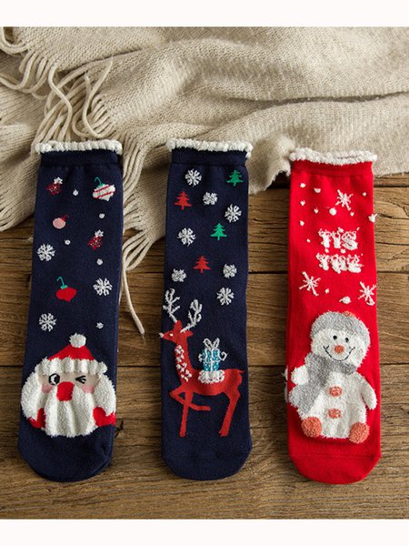 

Christmas Gift Pack Santa & Reindeer Christmas Graphic Over The Calf Socks, Color3, Socks