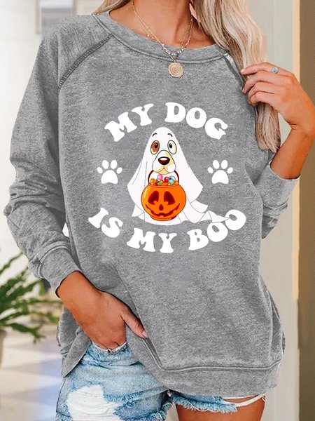 

Women Funny My Dog is My Boo Halloween Crew Neck Sweatshirt, Gray, Hoodies&Sweatshirts